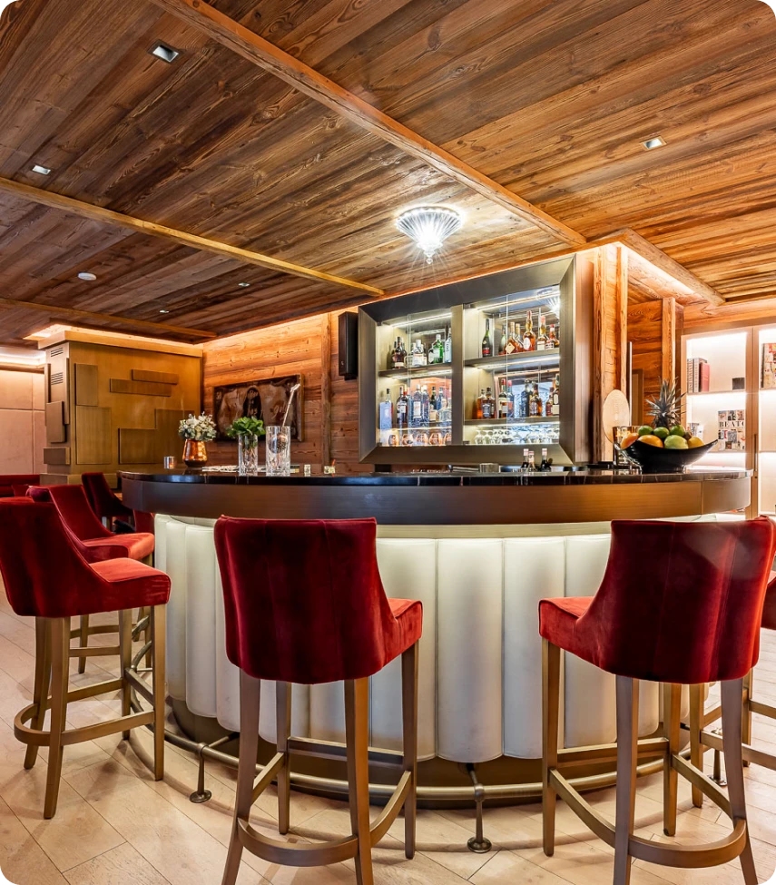 Namur Hotel bar with velvet seating and warm lighting