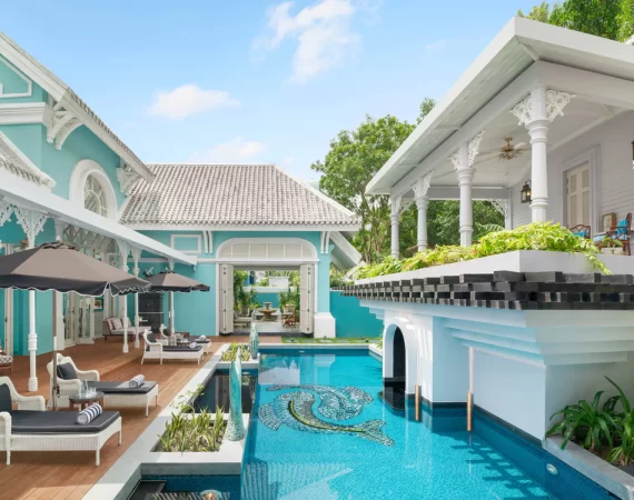 Junior suite bedroom with layered textiles