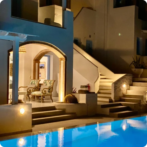 Poolside loungers at golden hour